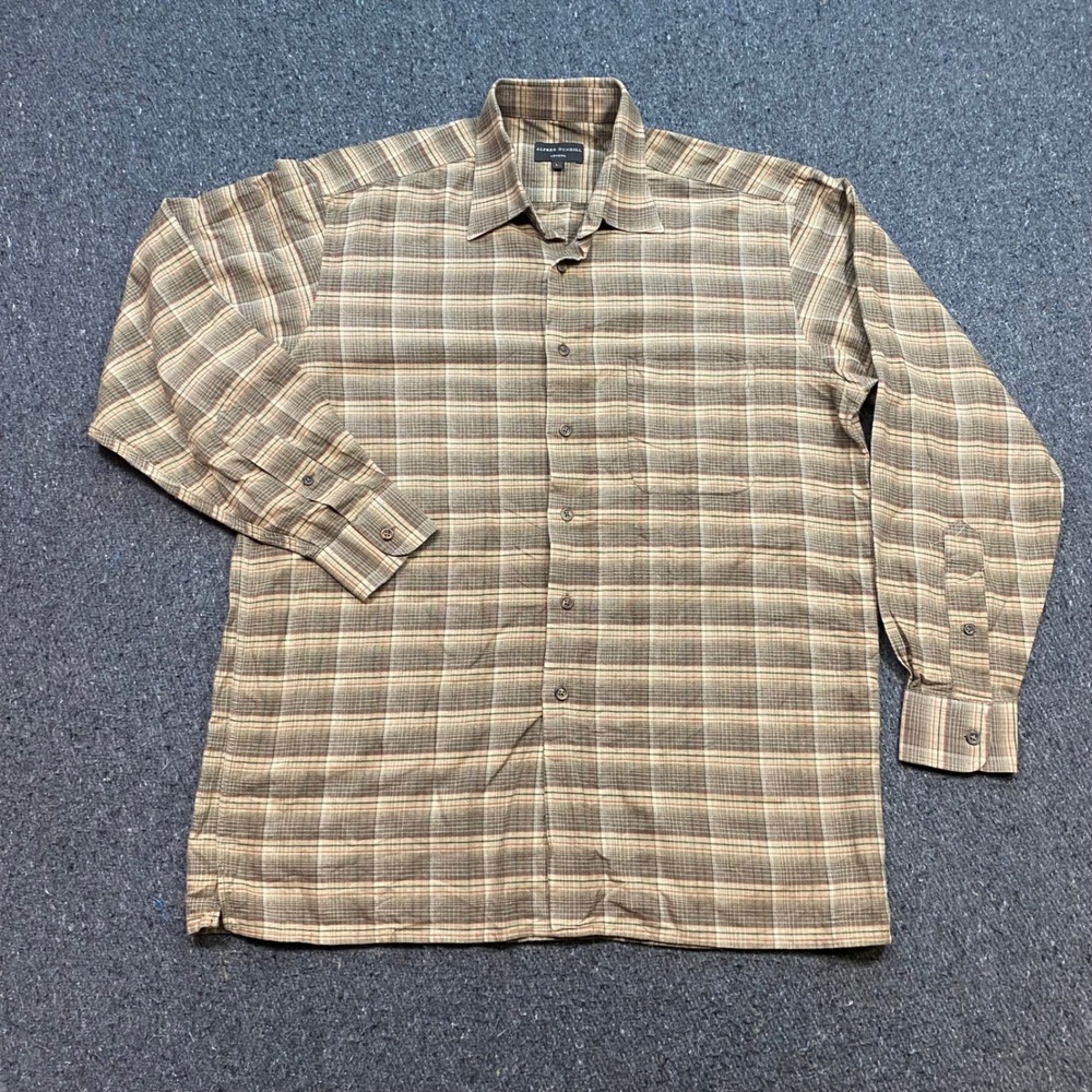 Alfred Dunhill Shirt Sz L Mens Brown Plaid Long Sleeve Button Down Luxury Pocket